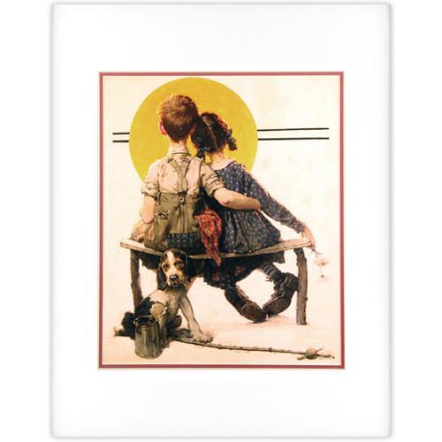 Sunset (Boy and Girl Gazing at Moon, Puppy Love) - Matted Offset