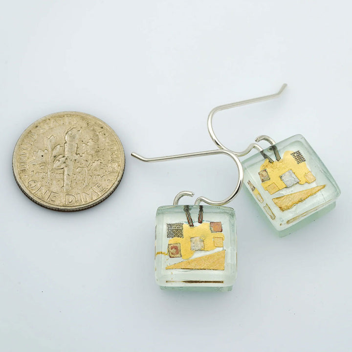 White Golden Cube Earrings
