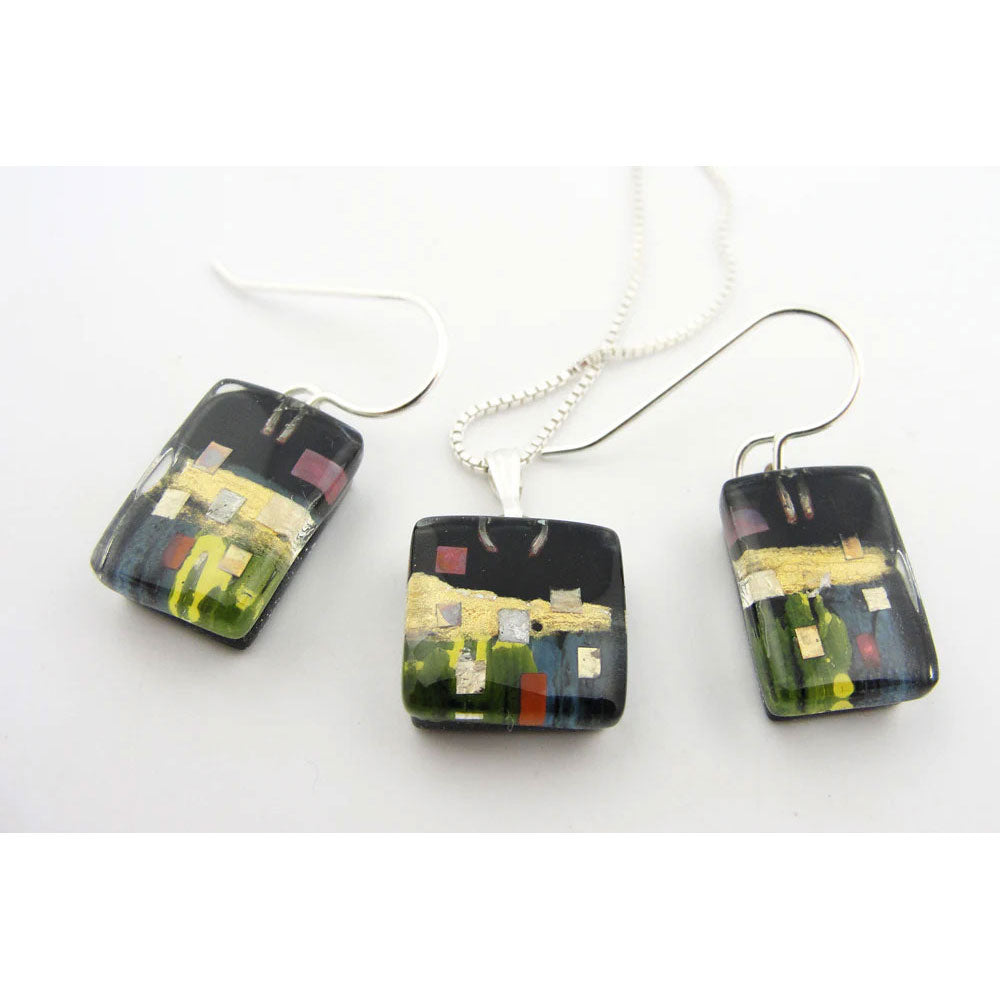 Black Golden Charm Earring and Necklace Set