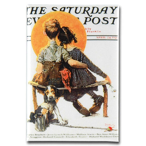 Norman Rockwell Puppy Love (Spooners, Sunset, Boy and Girl Gazing