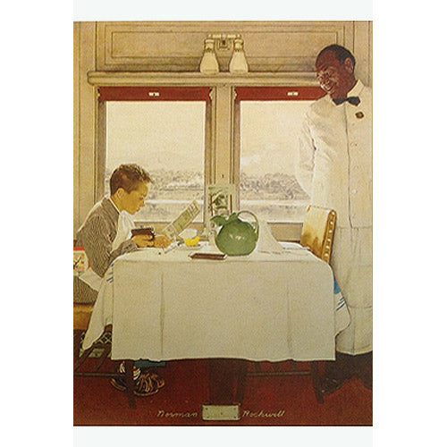 Boy in a Dining Car Postcard