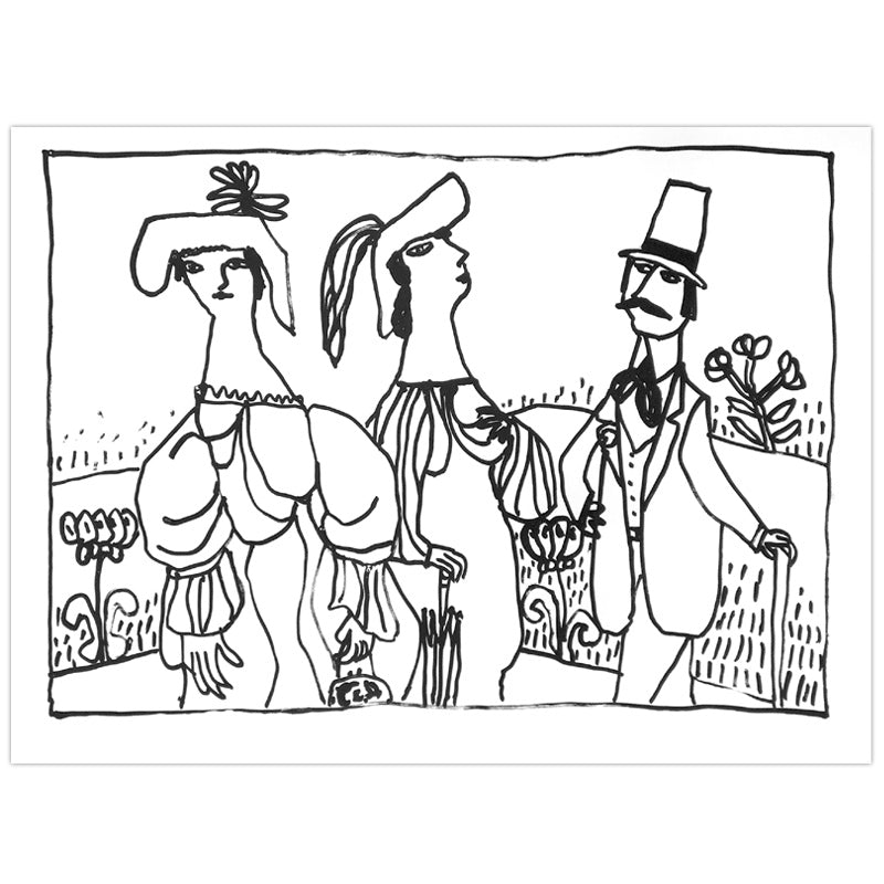 William Steig Three Figures in Garden Limited Edition Print