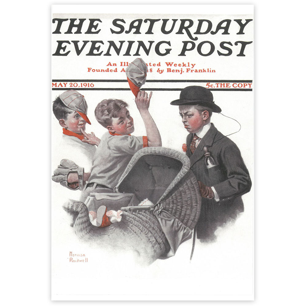 Boy with Baby Carriage Postcard