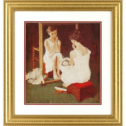 Girl at the Mirror - Framed Offset Print - 17x18 (Gold)