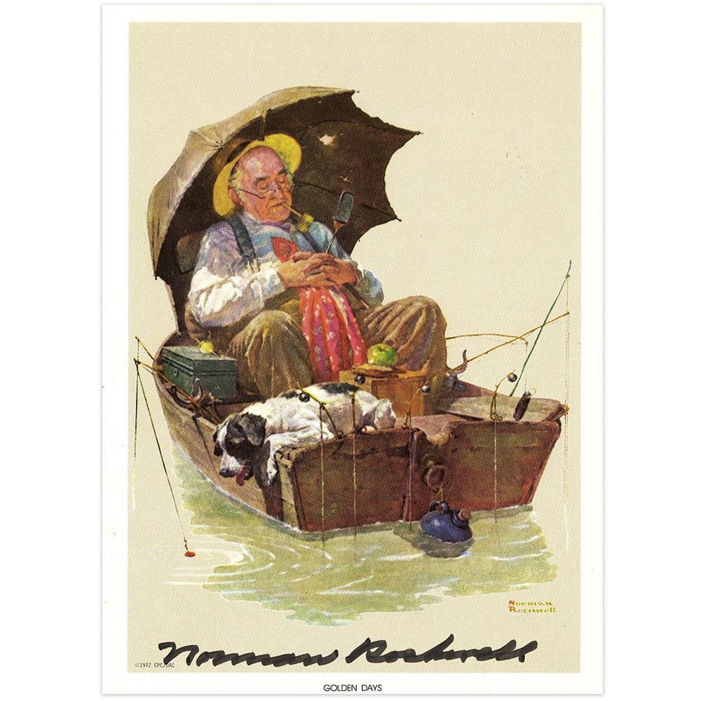 Old Man in Fishing Boat Signed Print