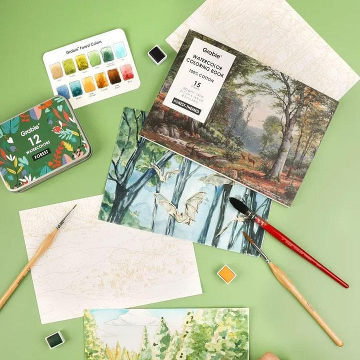 Forest-Themed Watercolor Coloring Club Box