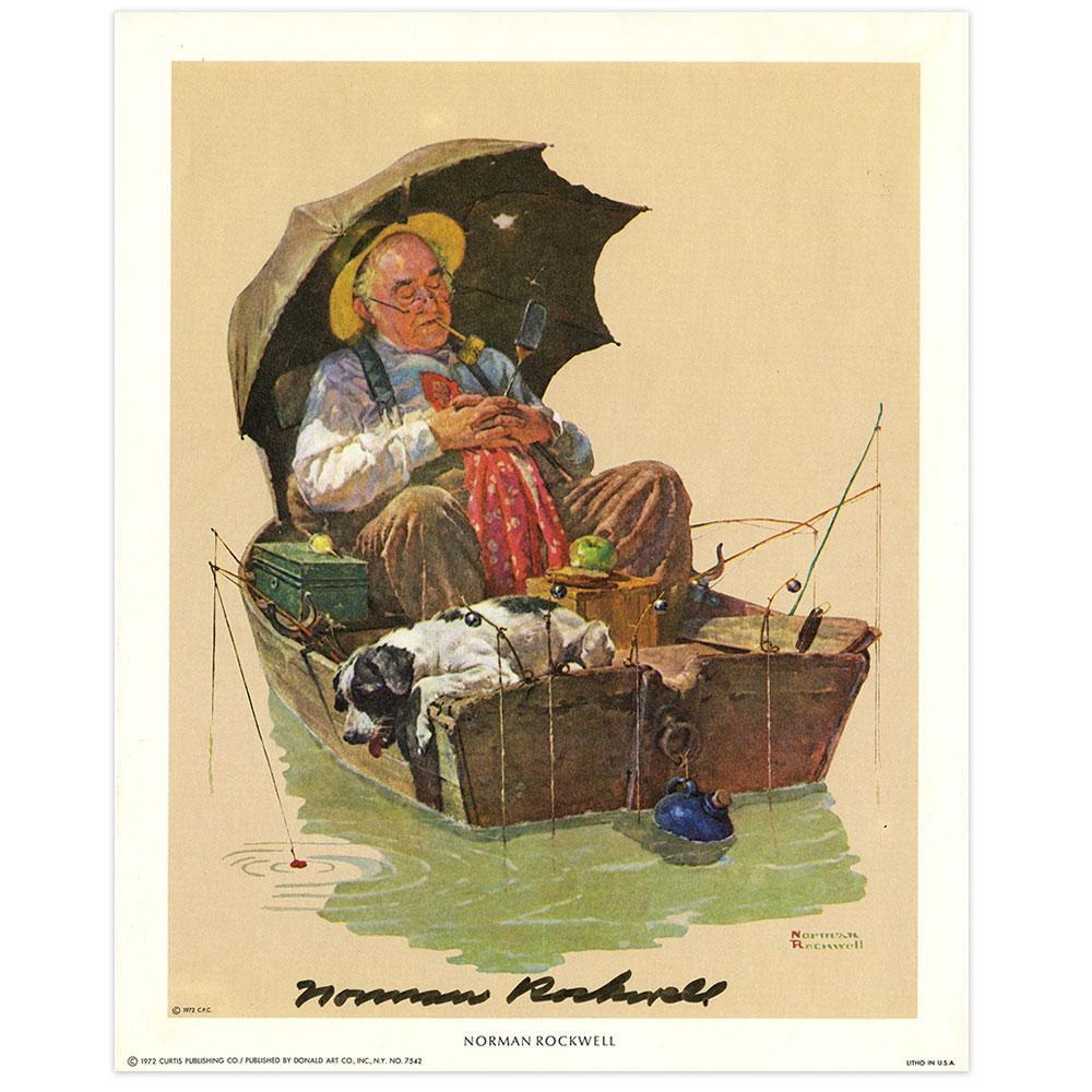 Old Man in Fishing Boat Signed Print