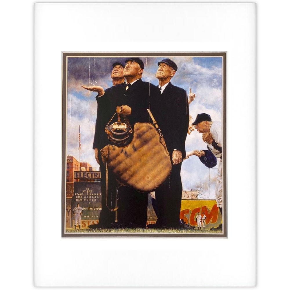 The Three Umpires (Game Called Because of Rain, Tough Call) - Matted Offset Print - 11x14