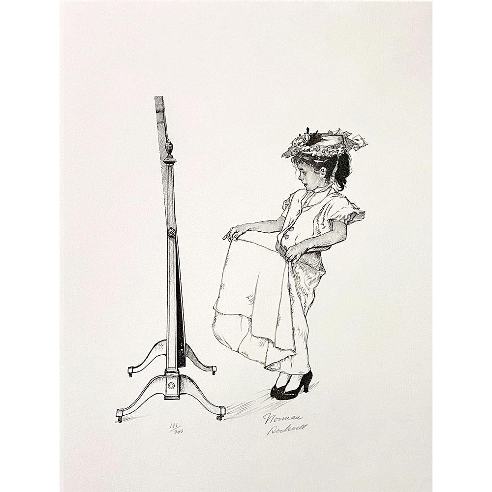 Dressing Up (Girl Infront of Mirror) Signed Lithograph