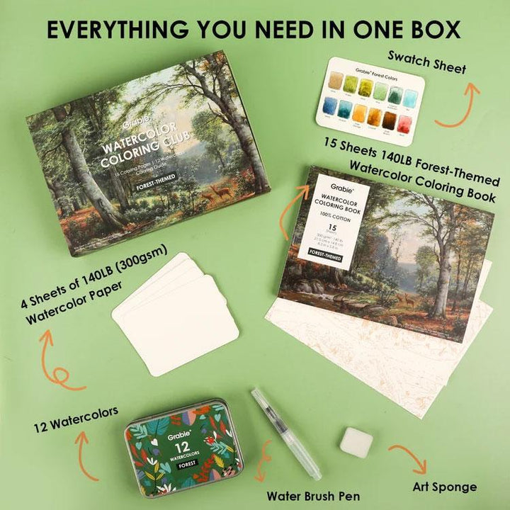 Forest-Themed Watercolor Coloring Club Box