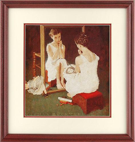 Girl At The Mirror - Framed Offset Print - 17x18 (Wood)