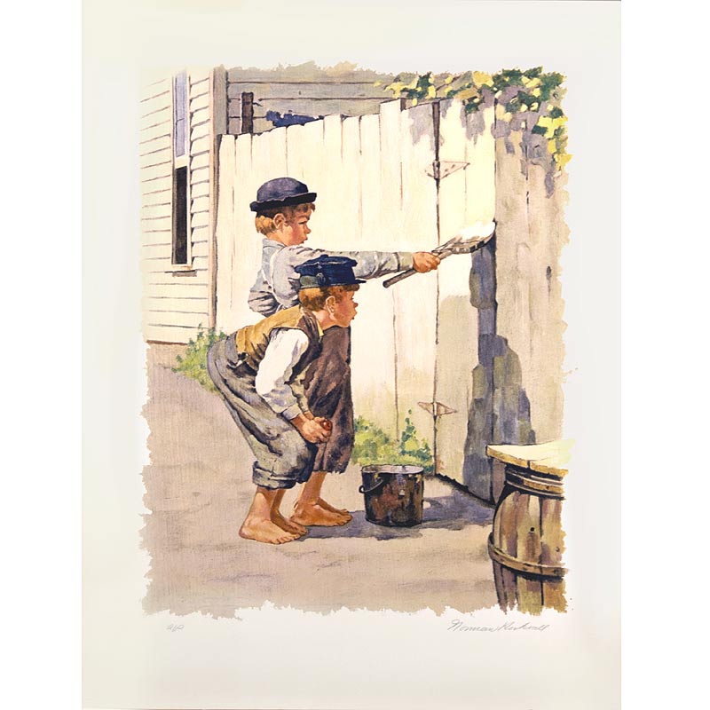 Tom Sawyer, Whitewashing the Fence (Color) 26x20 Artist Proof