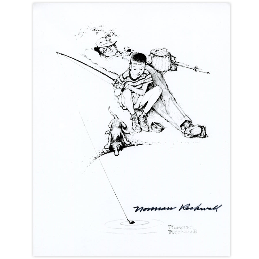 Fishing Grandfather and Boy Signed Print