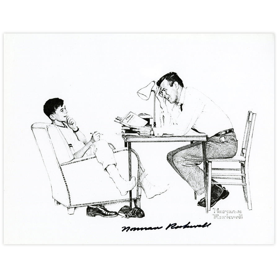 Father Helping Son With Homework Signed Print