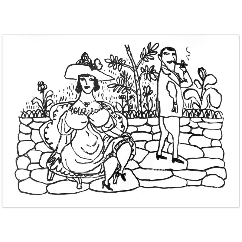 William Steig Couple on Patio Signed Print