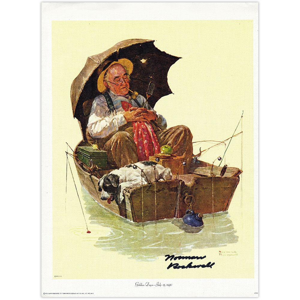 Old Man in Fishing Boat Signed Canvas Print