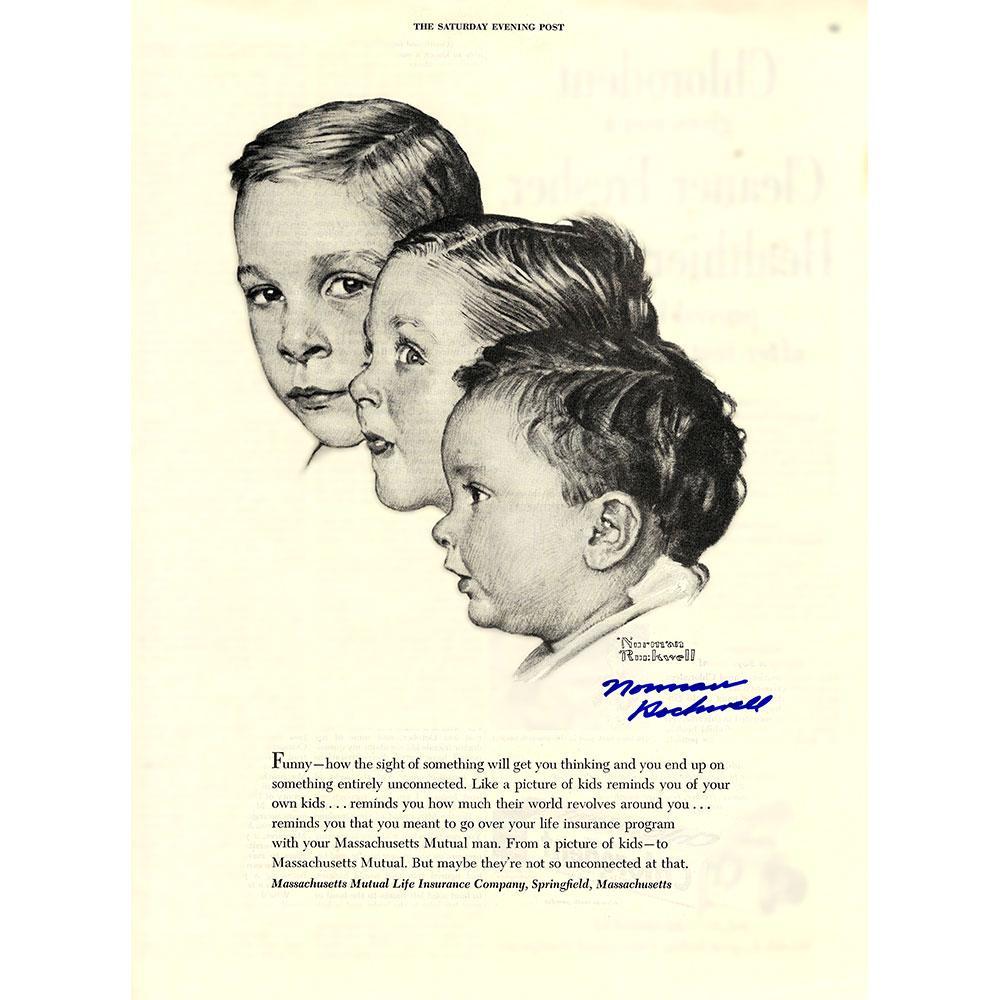 Portrait of Jerry, Tommy, and Peter Rockwell Signed Tear Sheet