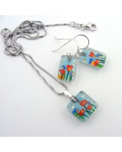 Stream Flowers Charm Earring and Necklace Set