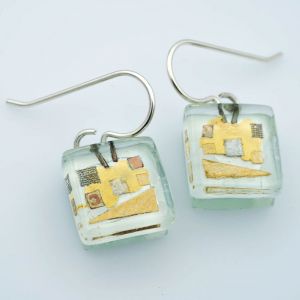 White Golden Cube Earrings